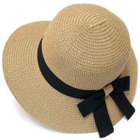 GLO-STORY 遮阳帽女士户外草帽旅游海边沙滩太阳帽韩版蝴蝶结潮WMZ824172 卡其