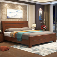 欧宝美实木床新中式卧室床婚床单人床双人床橡木床1.5米胡桃色