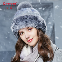 卡蒙（Kenmont）km-9165 冬帽女加绒毛线帽韩版可爱蒙古帽加厚狐狸毛球帽户外针织帽子 灰色 均码（58cm）