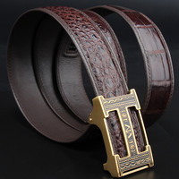 V.V.Brown 新款鳄鱼皮男士皮带 时尚潮男奢华腰带 自动扣内穿式 礼盒装 8347-3 棕色 115