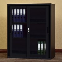 钱柜文件柜铁皮柜矮柜储物柜办公柜子档案柜资料柜拆装 黑鲨玻移门1090