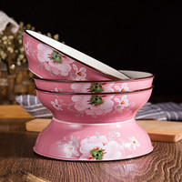 传旗 陶瓷盘子套装（7.5英寸）日韩式色釉创意餐具 饭盘菜盘套装（4只装）粉色