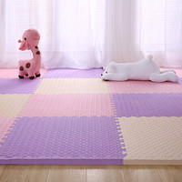 南极人NanJiren 地垫 宝宝爬行垫泡沫拼接垫地毯客厅卧室拼图地板垫 9片装 米/粉/紫 30*30cm