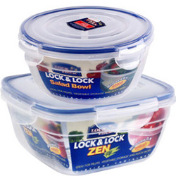 LOCK&LOCK 乐扣乐扣 进口保鲜盒两件套 微波炉饭盒塑料餐盒密封便当冰箱收纳盒850ml圆形+950方型