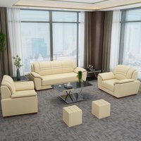隆旭办公家具办公沙发茶几组合办公室简约会客接待沙发商务皮沙发 米黄色西皮3+1+1+长茶几7812