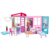 芭比 Barbie 女孩玩具 畅销爆款新品 芭比娃娃之新闪亮度假屋  FXG55