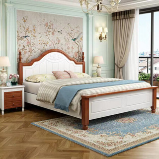 摩高空间韩式田园现代卧室床欧式公主家用床地中海双人实木床1.2米高箱气压床（不含床头柜）-地中海