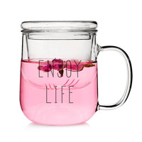 雅集玻璃杯 带把茶水分离茶杯女 400ml 过滤花茶杯透明水杯子