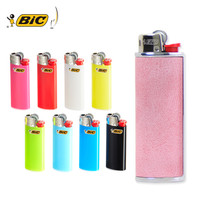 比克(BIC)J3复古PU革打火机套(藕粉)+ J3混色打火机礼盒(8支)