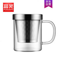 富光 玻璃杯 茗趣花茶杯 办公室男女水杯 创意过滤泡茶杯 带盖耐热玻璃杯子 380ml