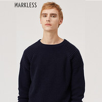 MARKLESS 羊毛衫男韩版圆领套头长袖针织衫宽松线衫MSA8703M藏青色170/88（M）