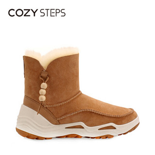 COZY STEPS澳洲羊皮毛一体时尚串珠保暖雪地靴女7D241 棕黄色 36