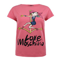 LOVE MOSCHINO 莫斯奇诺 女士粉色弹力棉卡通人物图案短袖T恤 W4F3061 00M88 40码