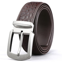 V.V.Brown 皮带男士针扣简约休闲真鳄鱼皮腹皮男式裤腰带牛皮包边送礼盒装 棕色-腹皮款115cn