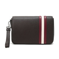 BALLY 巴利 男士咖啡色红白条纹皮质手拿包 STEON TSP 11 6221698