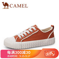 骆驼（CAMEL） 女士 港味配色毛边饼干鞋头平底帆布鞋 A93278626 橘色 35