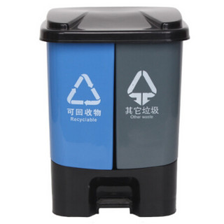 科力邦（Kelibang） 分类垃圾桶 脚踏式加厚30L塑料垃圾桶带盖双桶户外办公商用环卫垃圾桶翻盖 KB1012 蓝灰