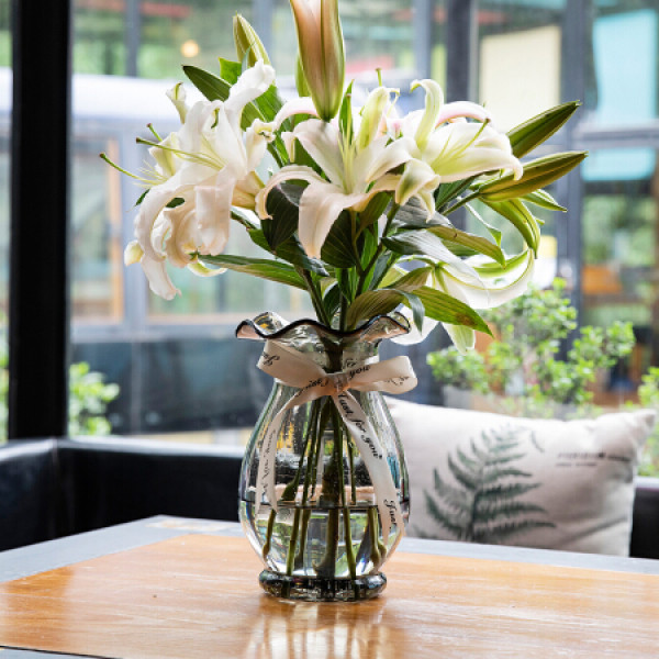 商品云想 玻璃花瓶摆件透明水培百合插花干花落地客厅装饰品 墨韵花瓶