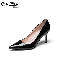 金利来（goldlion）女士职业高跟浅口尖头单鞋8196002010Q-黑色（牛皮革）-38码