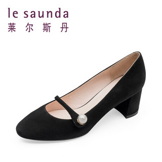 莱尔斯丹 le saunda 时尚优雅通勤OL职业圆头套脚玛丽珍高跟女单鞋 LS 9T60201 黑色 37