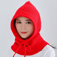 北诺（BETONORAY）羊绒毛线帽子女冬季保暖防风包头帽围脖一体针织帽子男女通用 红色