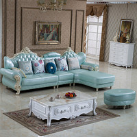 中伟欧式沙发实木后现代轻奢皮艺沙发小户型真皮转角沙发整装客厅套装组合家具 1+3+贵妃
