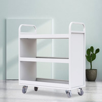 奈高 NG档案室推车图书馆小推车手推车静音移动书架柜 三层护边书车