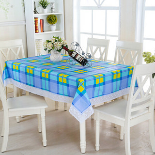 京惠思创 耐高温防水防油免洗加厚塑料餐桌布台布 小号106*152(长方形)蓝色格纹 JH0207