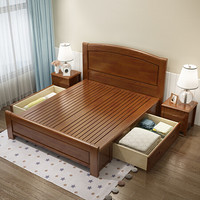 中伟北欧实木床成人床双人卧室床公寓床1.5米现代简约单人床橡胶木家具胡桃色