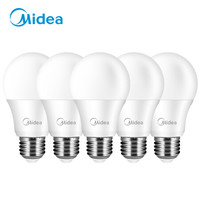 美的(Midea) LED节能灯泡 球泡 6W E27大螺口 3000K 暖白色 五只装