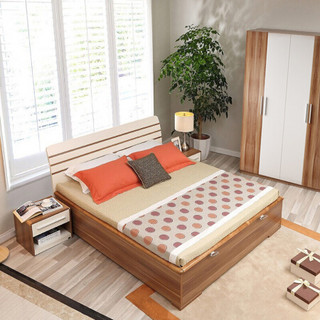 A家家具 床 北欧卧室家具储物高箱床 现代简约板木双人床 1.5米高箱床+床垫*1+床头柜*1 A008