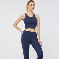 南极人瑜伽服女性感时尚气质专业高端运动跑步舞蹈瑜珈健身套装 蓝色两件套 S