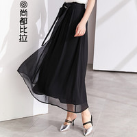 尚都比拉 中长显瘦a字裙2019年新款黑色飘逸气质半身裙女夏时尚知性 182Q0120861 黑色 S