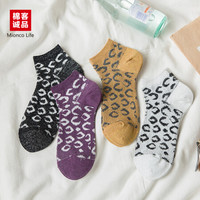 棉客诚品袜子女短袜时尚潮流豹纹女士袜子金银丝棉袜防滑船袜春夏季休闲女袜SG017 4色混色