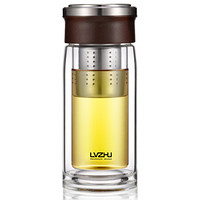 绿珠lvzhu 玻璃杯双层230ml 创意便携商务男女士大容量 茶水分离过滤办公泡茶水杯子B682咖啡色