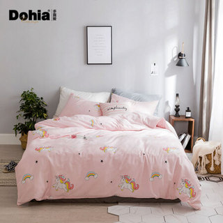 多喜爱（Dohia）床品套件 全棉ins甜美少女风四件套 纯棉床单被套 暖暖 1.8米床 230*229cm