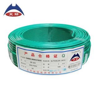 天环 电线电缆 ZR-BV1.0平方国标家装照明铜芯电线单芯硬线100米  绿色用于火线