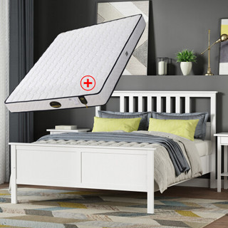 杜沃 汉尼斯床 北欧现代卧室 1.5米1.8米双人床+床垫 组合家具套装 1.8米汉尼斯白床+美梦直筒弹簧床垫