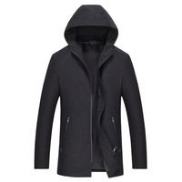 北极绒2019新款春秋季连帽风衣男士中长款韩版潮流夹克修身外套 D3F008 黑色 175/L