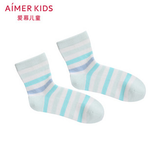 Aimer kids爱慕儿童童装彩色条纹童袜男女儿童春夏薄款短袜 AK3941624绿色条纹20