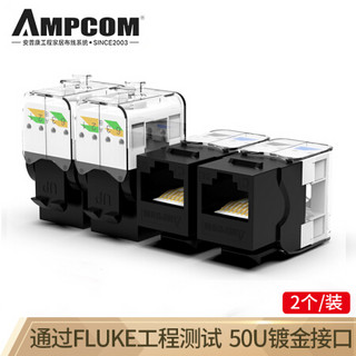 安普康（AMPCOM）网络模块 超五类百兆信息网线插座Cat5e非屏蔽免打线模块 2个装 AMC5E8002(BK)黑色