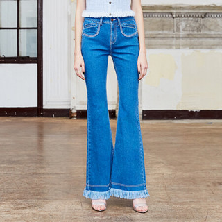 HELEN LEE 设计师品牌 牛仔长裤 深蓝色 蓝色 XS