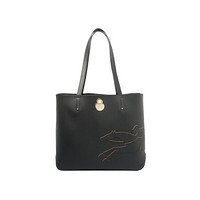 LONGCHAMP 珑骧 2019新品 女士SHOP-IT系列黑色骑手图案皮质中号手提单肩托特包 1379 918 001