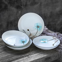 苏氏陶瓷 SUSHI CERAMICS）汤盘子 梦之兰创意日式家用陶瓷菜盘子8英寸4只装中餐具