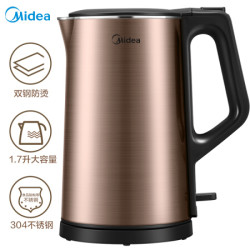 美的（Midea）电水壶 锈钢水壶双层防烫全钢开水壶暖水壶烧水壶MK-SH17E312