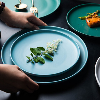 悠米兔yomerto  牛排盘子北欧风网红ins菜盘家用创意陶瓷碟子餐具西餐盘  8英寸蓝色2个装
