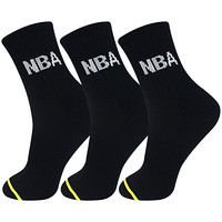 NBA袜子男中筒毛圈加厚棉篮球运动袜子3双装 网眼透气 跑步 黑色 均码