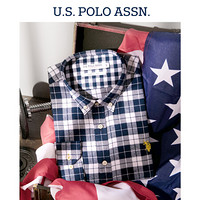 U.S. POLO ASSN. 长袖衬衫 纯棉男长袖格子商务休闲衬衫 男衬衣 蓝色格 S 蓝色格 170/88A