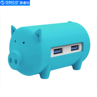 奥睿科(ORICO)USB3.0分线器3口高速扩展HUB集线器SD/TF读卡转换器笔记本电脑通用 纪念款猪蓝色