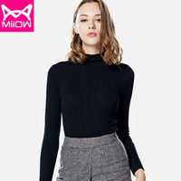 猫人 MiiOW 女士秋衣蕾丝保暖女士上衣轻薄塑身内衣可外穿舒适美体修身套装中领衣 修身中领（黑色） 均码